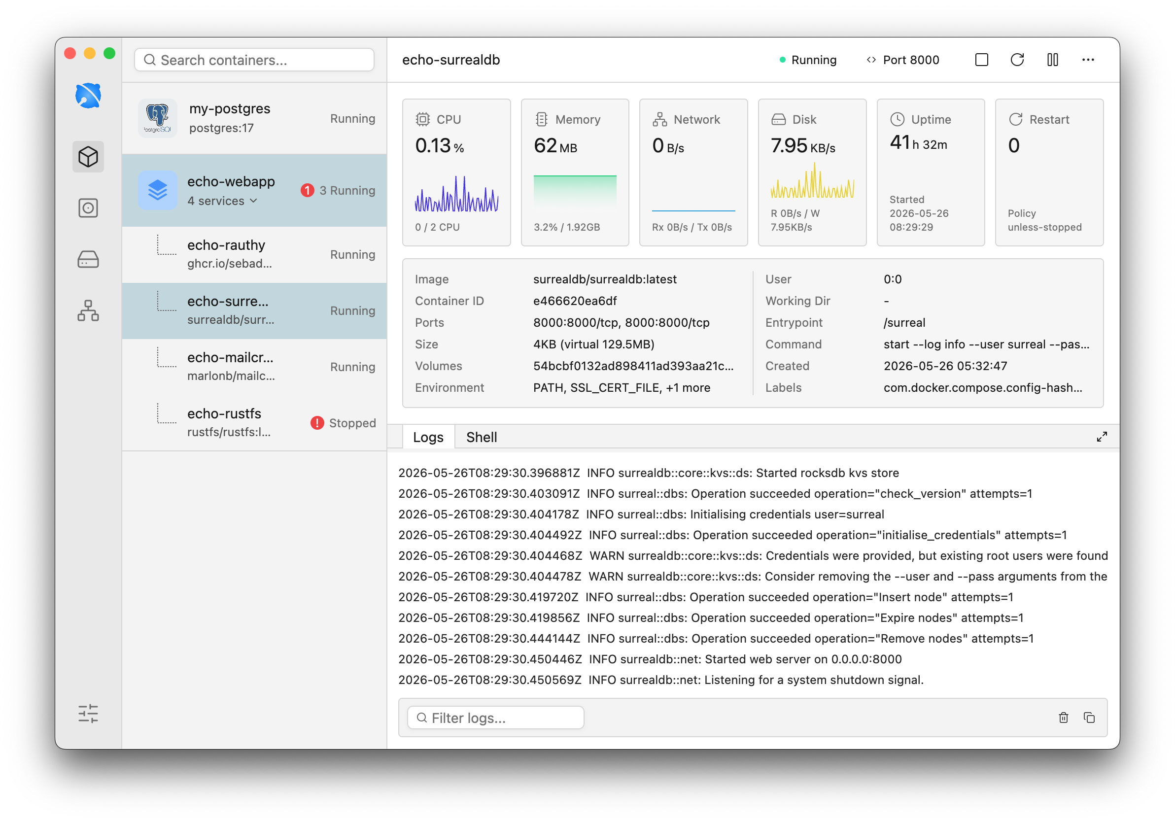 Container metrics in Echo